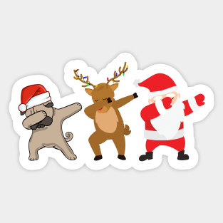 santa pug reindeer dabbing for christmas Sticker